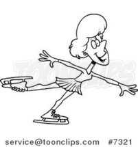 Cartoon Black and White Line Drawing of a Female Figure Skater by Toonaday