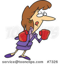 Cartoon Feisty Business Woman Wearing Boxing Gloves by Toonaday