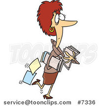 Cartoon Business Woman Carrying and Dropping Files by Toonaday