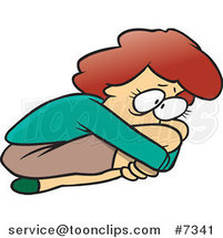 Cartoon Scared Lady Curled up in a Fetal Position by Toonaday