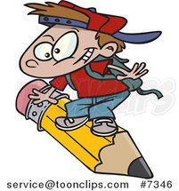 Cartoon School Boy Riding a Pencil by Toonaday