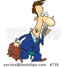 Cartoon White Business Man Walking and Talking on a Cell Phone by Toonaday
