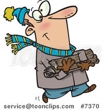 Cartoon Winter Guy Carrying Firewood by Toonaday