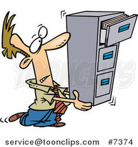 Cartoon Business Man Carrying a Filing Cabinet by Toonaday