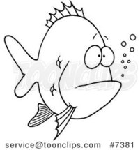 Cartoon Black and White Line Drawing of a Bored Fish by Toonaday