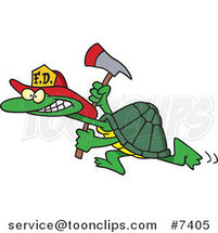 Cartoon Fire Fighter Tortoise Carrying an Axe by Toonaday