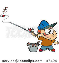 Cartoon Fishing Boy with a Bucket of Worms by Toonaday