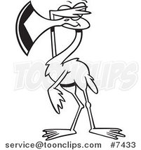 Cartoon Black and White Line Drawing of a Flamingo Covering His Eyes by Toonaday