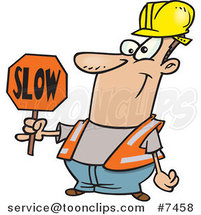 Cartoon Construction Worker Slowing down Traffic by Toonaday
