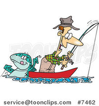 Cartoon Fish Tugging on a Guy's Line by Toonaday