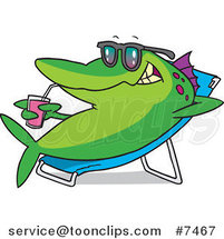 Cartoon Fish Relaxing on a Lounge Chair and Sipping a Beverage by Toonaday