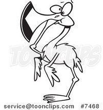 Cartoon Black and White Line Drawing of a Flamingo Covering His Mouth by Toonaday