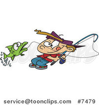 Cartoon Fishing Boy Reeling in a Fish by Toonaday