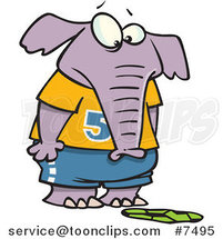 Cartoon Elephant Staring at a Flattened Soccer Ball by Toonaday