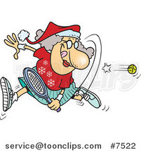 Cartoon Mrs Claus Playing Tennis by Toonaday