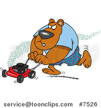 Cartoon Bear Mowing His Lawn by Toonaday