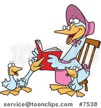 Cartoon Mother Goose Reading to Goslings by Toonaday