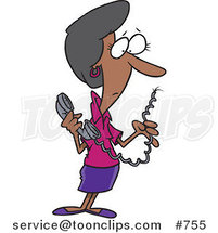 Cartoon Black Business Woman Holding a Landline Phone with a Cut Cord by Toonaday