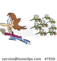 Cartoon Lady Running from a Swarm of Mosquitoes by Toonaday