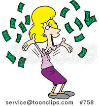 Cartoon Happy Blond Business Woman with Falling Cash by Toonaday