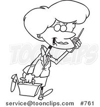 Cartoon Line Art Design of a Pleasant Business Woman Walking and Talking on a Cell Phone by Toonaday