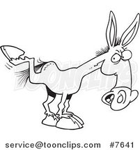 Cartoon Black and White Line Drawing of a Kicking Mule by Toonaday