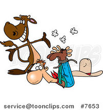 Cartoon Cow Presenting a Roped up Cowboy by Toonaday