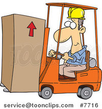 Cartoon Forklift Operator Moving a Box by Toonaday