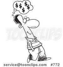 Cartoon Line Art Design of a Business Man Walking and Thinking About Finances by Toonaday