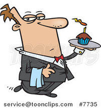 Cartoon Formal Waiter Serving a Cupcake by Toonaday