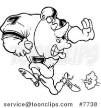 Cartoon Black and White Line Drawing of a Football Rhino Running by Toonaday