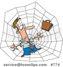 Cartoon White Business Man Caught in a Web by Toonaday