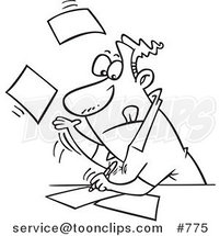 Cartoon Line Art Design of a Business Man Speeding Through Paperwork by Toonaday