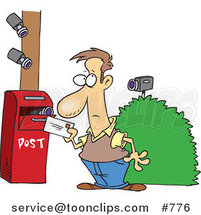 Cartoon Security Cameras on a Guy Putting a Letter in a Mail Box by Toonaday