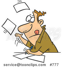 Cartoon White Business Man Speeding Through Paperwork by Toonaday