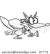 Cartoon Black and White Line Drawing of a Robbing Fox by Toonaday