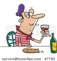 Cartoon French Guy with Wine and Bread by Toonaday