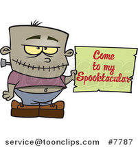 Cartoon Frankenstein Boy Holding a Come to My Spooktacular Party Sign by Toonaday