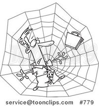 Cartoon Line Art Design of a Business Man Caught in a Web by Toonaday