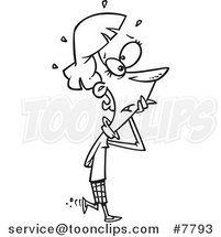 Cartoon Black and White Line Drawing of a Fretting Business Woman by Toonaday