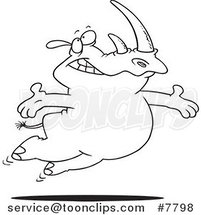 Cartoon Black and White Line Drawing of a Free Rhino Jumping by Toonaday