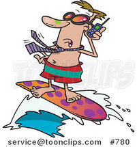 Cartoon White Business Man Talking on a Cell Phone While Surfing by Toonaday