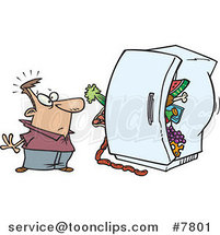 Cartoon Guy Standing Before a Packed Refrigerator by Toonaday