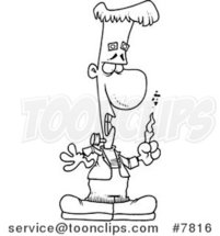 Cartoon Black and White Line Drawing of Frankenstein with a Burning Finger by Toonaday