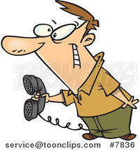 Cartoon Guy Holding out a Landline Phone by Toonaday