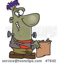 Cartoon Frankenstein Holding a Treat Bag by Toonaday