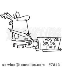 Cartoon Black and White Line Drawing of a Business Man Offering Free Advice by Toonaday