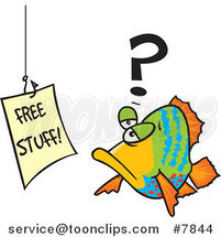 Cartoon Fish Staring at a Free Stuff Sign by Toonaday