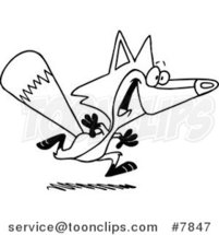 Cartoon Black and White Line Drawing of a Running Fox by Toonaday