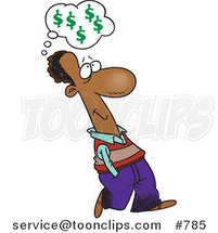 Cartoon Black Business Man Walking and Thinking About Finances by Toonaday